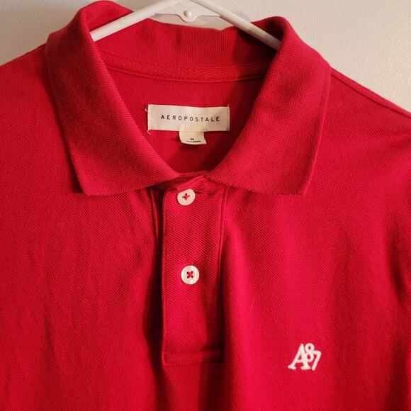 AEROPOSTALE Red Polo Shirt Sz M Cotton Classic Short Sleeve Casual Preppy Golf - Picture 3 of 9